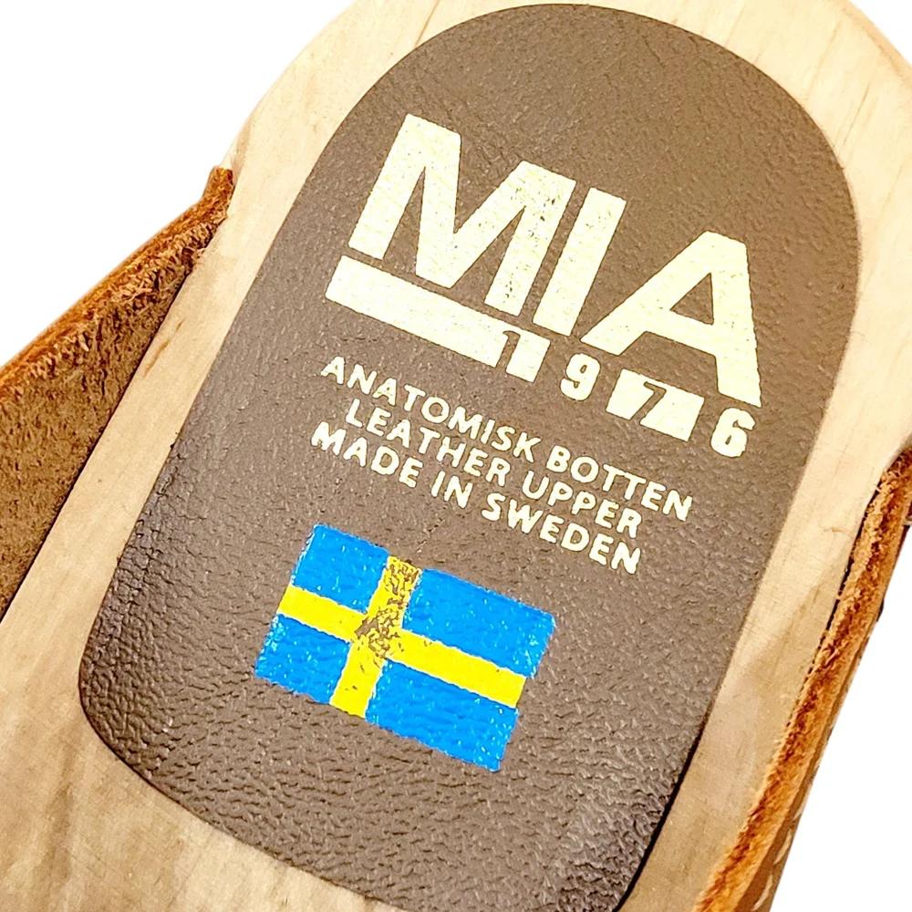 MIA Sweden ELSA Leather Heeled Clogs Mules In Luggage Brown Braided Detail 8 - Picture 5 of 14